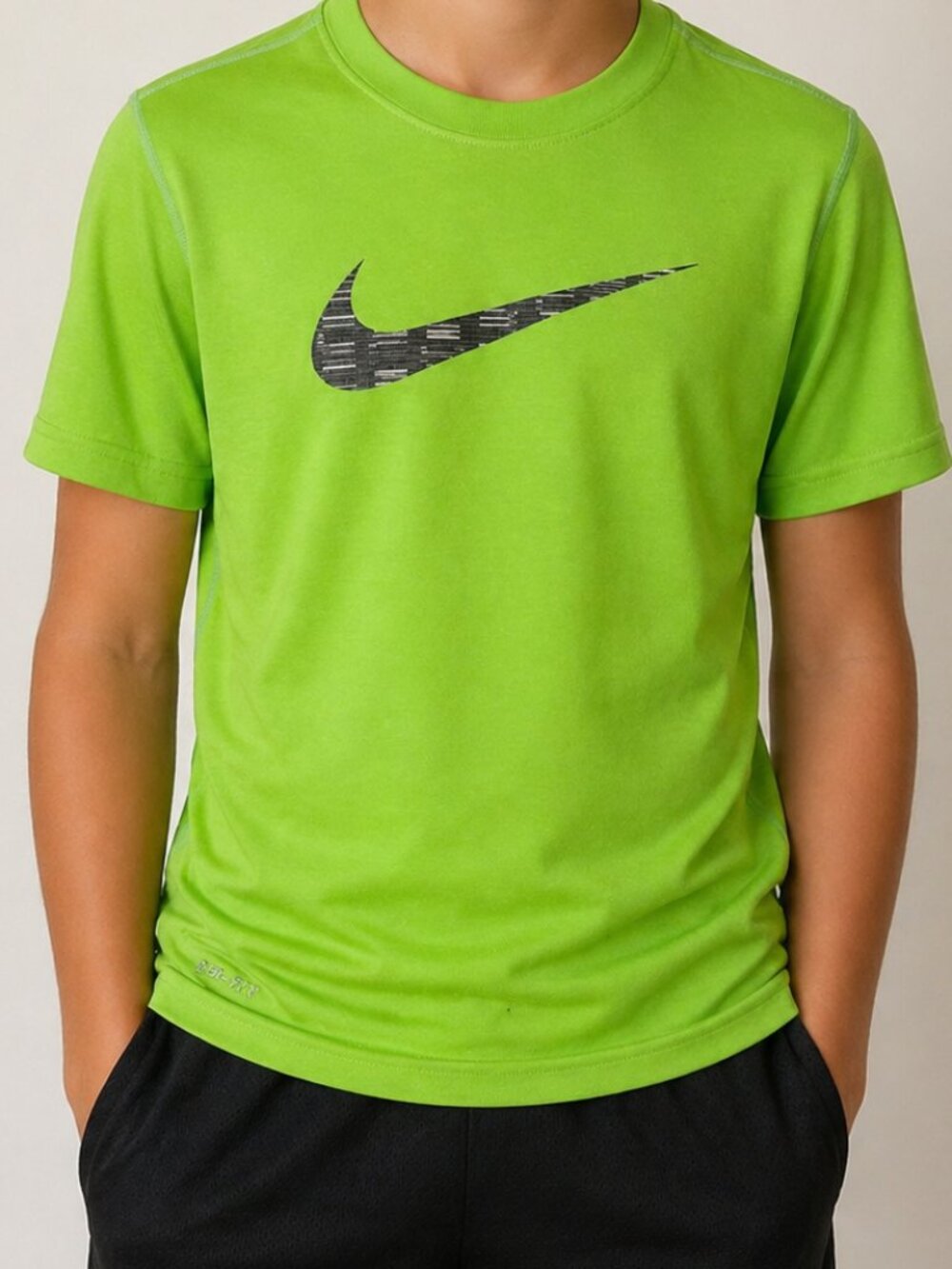 Boys Medium Nike Lime Green Dri-FIT Tee with Black Swoosh